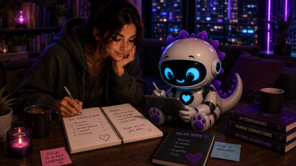 Eve and Zilla researching and comparing AI companion apps